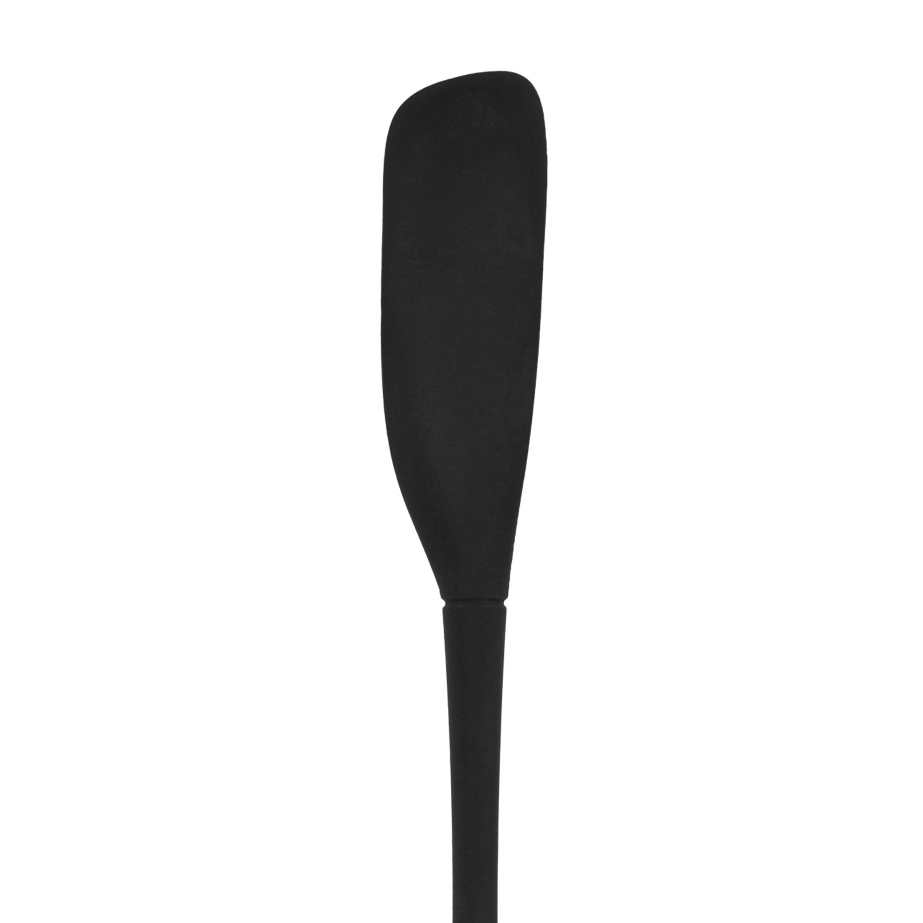 The Flex-Core Jar Scraper features a long, slim handle and a wide, flat, black silicone blade—resembling a rowing oar—displayed against a white background.