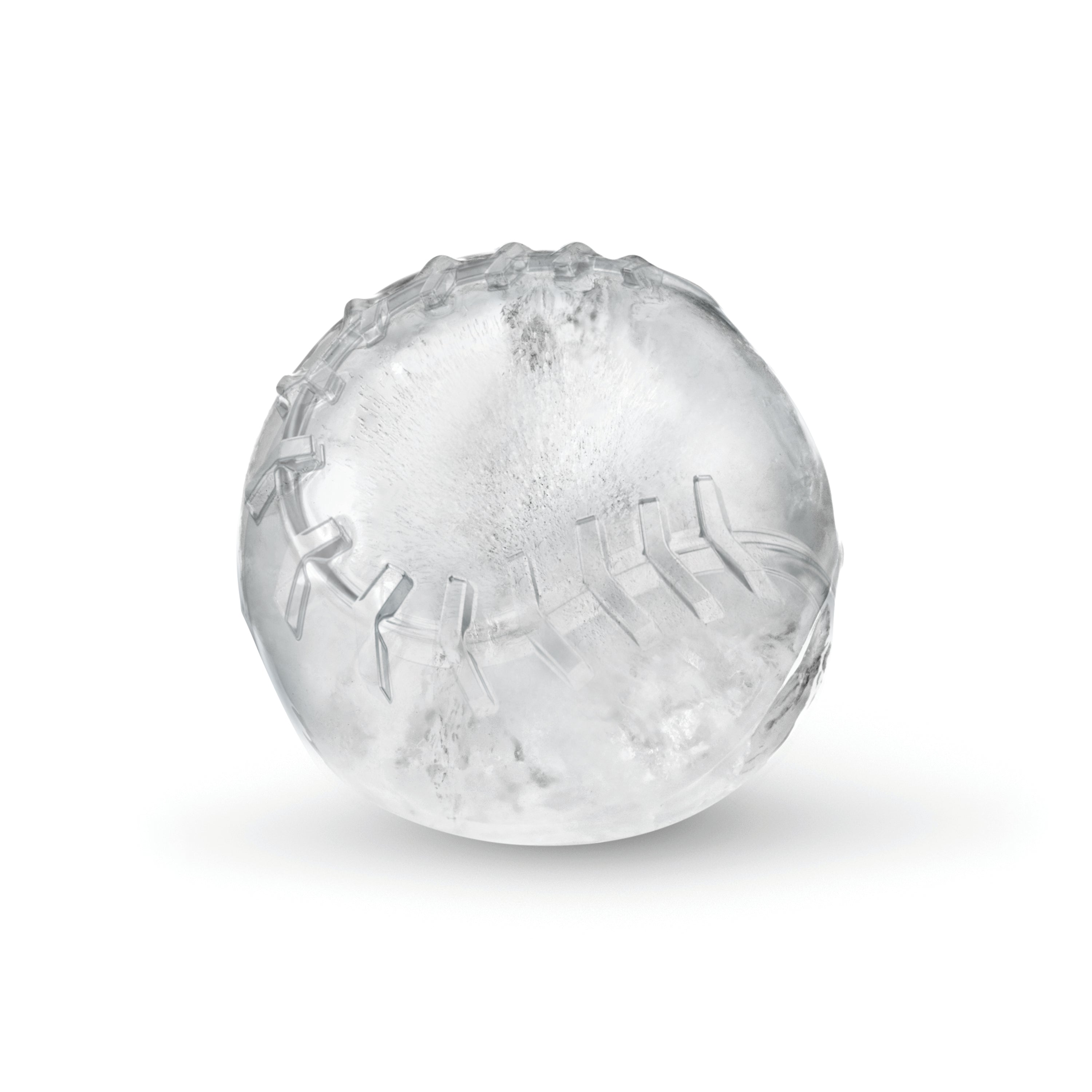 The Sports Ice Molds create baseball-shaped ice cubes with detailed stitching, designed to be stackable; shown here isolated on a white background.