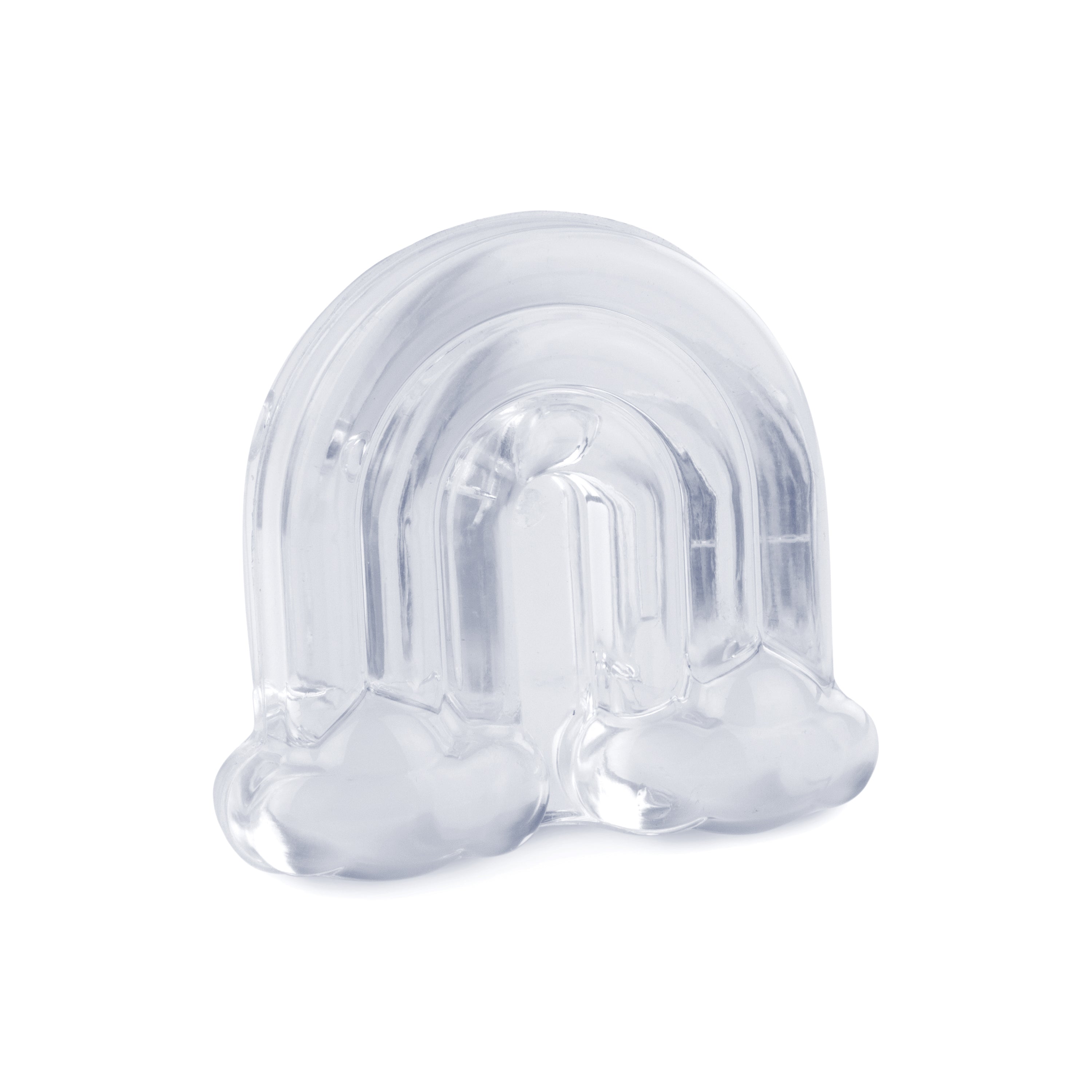 Rainbow Ice: A clear inflatable pool float in a rainbow shape with two cloud bases, shown on a white background—ideal for relaxing poolside as you chill drinks with your craft ice molds.