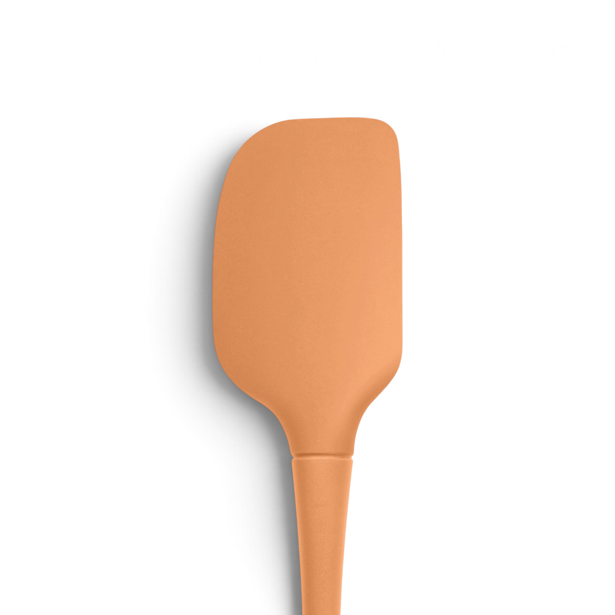 The tovolo Flex-Core Silicone Spatula, featuring a flat rectangular silicone blade and rounded handle in solid orange, is displayed against a white background.