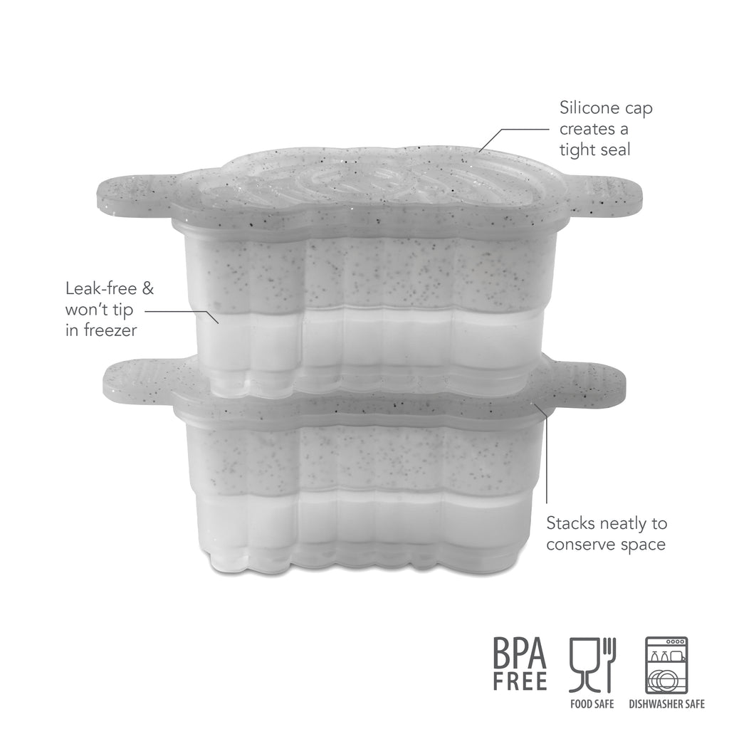 The tovolo Cheers Ice Mold (Set of 2) features a stackable, leak-free design with a tight-sealing silicone cap. BPA free, food safe, and dishwasher safe for easy use in any freezer.