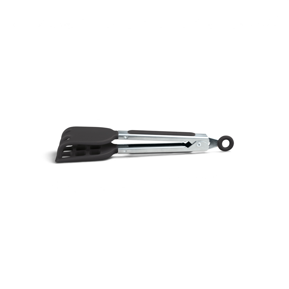 The Mini Waffle Tongs feature black silicone tips, a metal handle, and a locking ring for storage—ideal as waffle maker accessories.