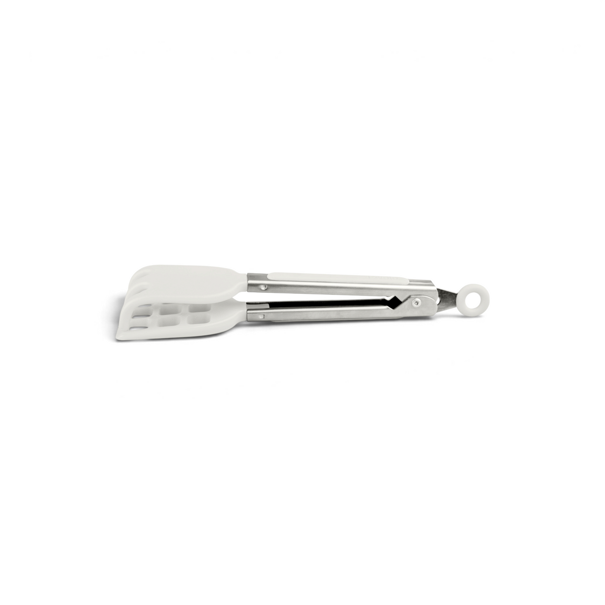 The Mini Waffle Tongs feature silicone construction, stainless steel handles, and white plastic tips—one side solid, the other slotted—perfect for use as waffle maker accessories.