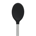 The tovolo Silicone and Stainless Steel Mixing Spoon features a black, rounded silicone head and a stainless steel handle, making it a versatile kitchen utensil. Shown against a plain white background.