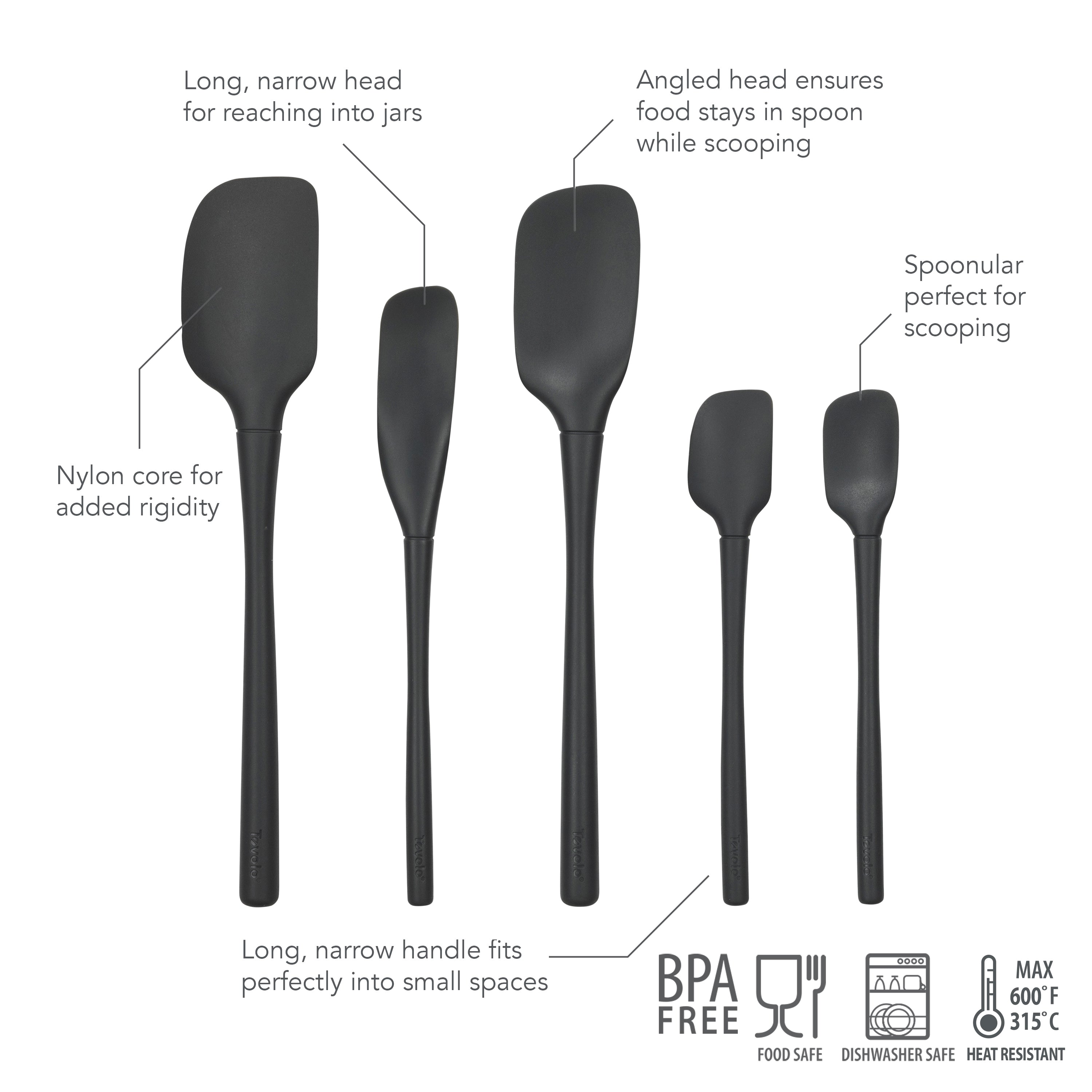 Flex-Core All-Silicone Spatula Set of 5