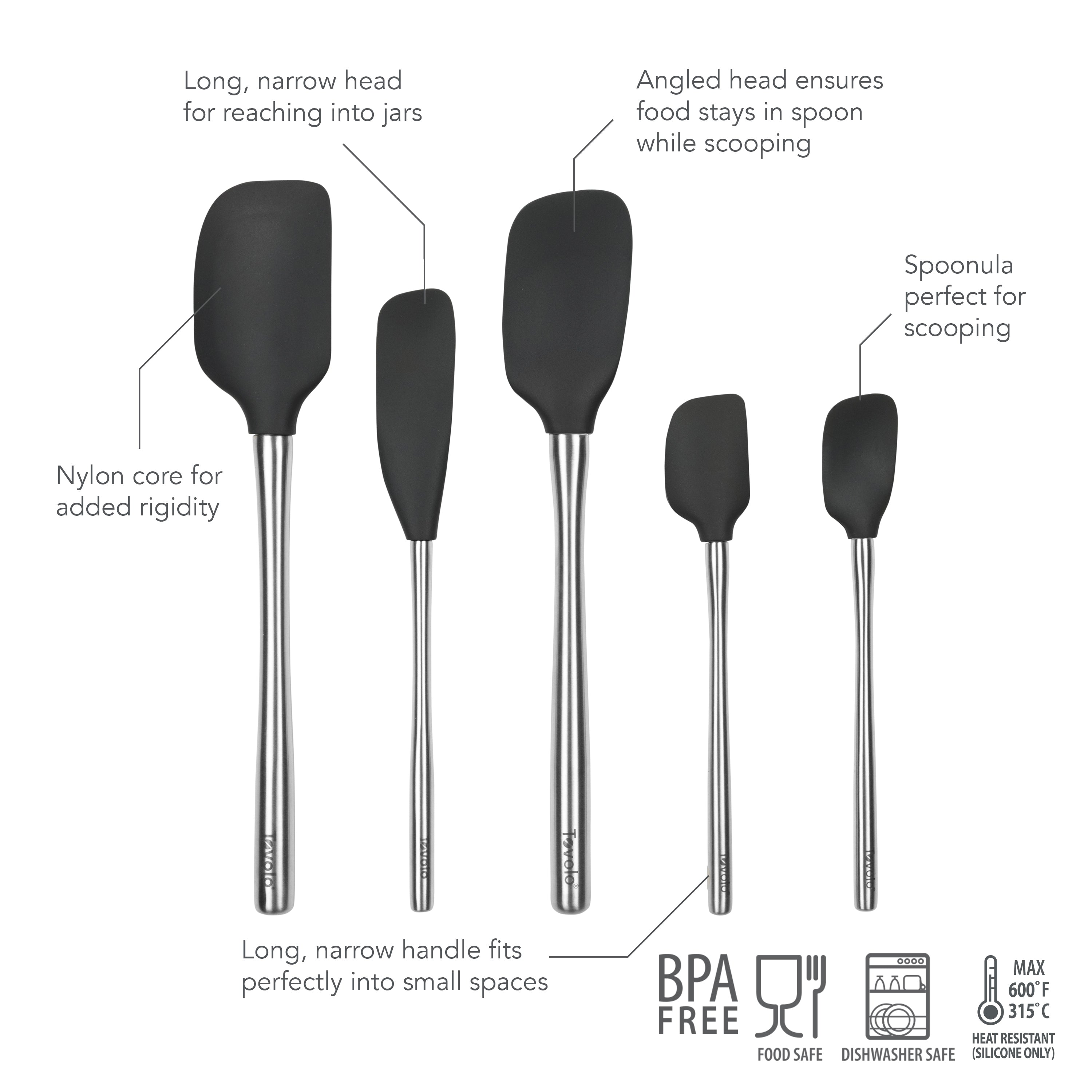 Flex-Core All-Silicone Spatula Set of 5