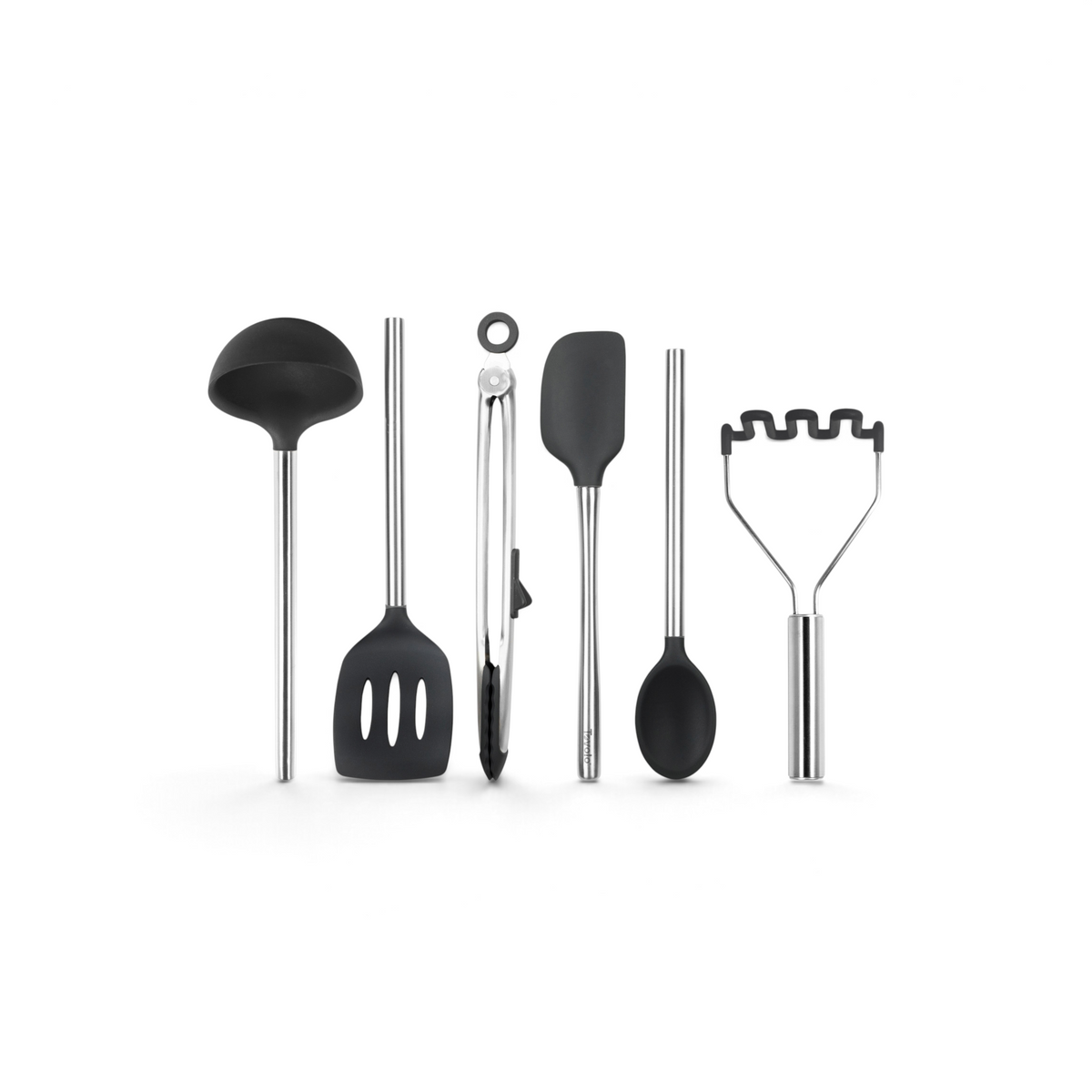 The tovolo Silicone and Stainless Steel Utensil Set of 6 features non-scratch utensils designed to protect your cookware.