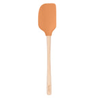 The Flex-Core Spatula features a durable, flexible orange silicone head and a light wooden handle with "Tovolo" printed near the end, displayed against a white background.
