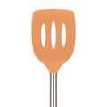 The Silicone Slotted Turner features a nonstick-safe orange silicone slotted spatula head and a stainless steel handle, displayed against a white background.