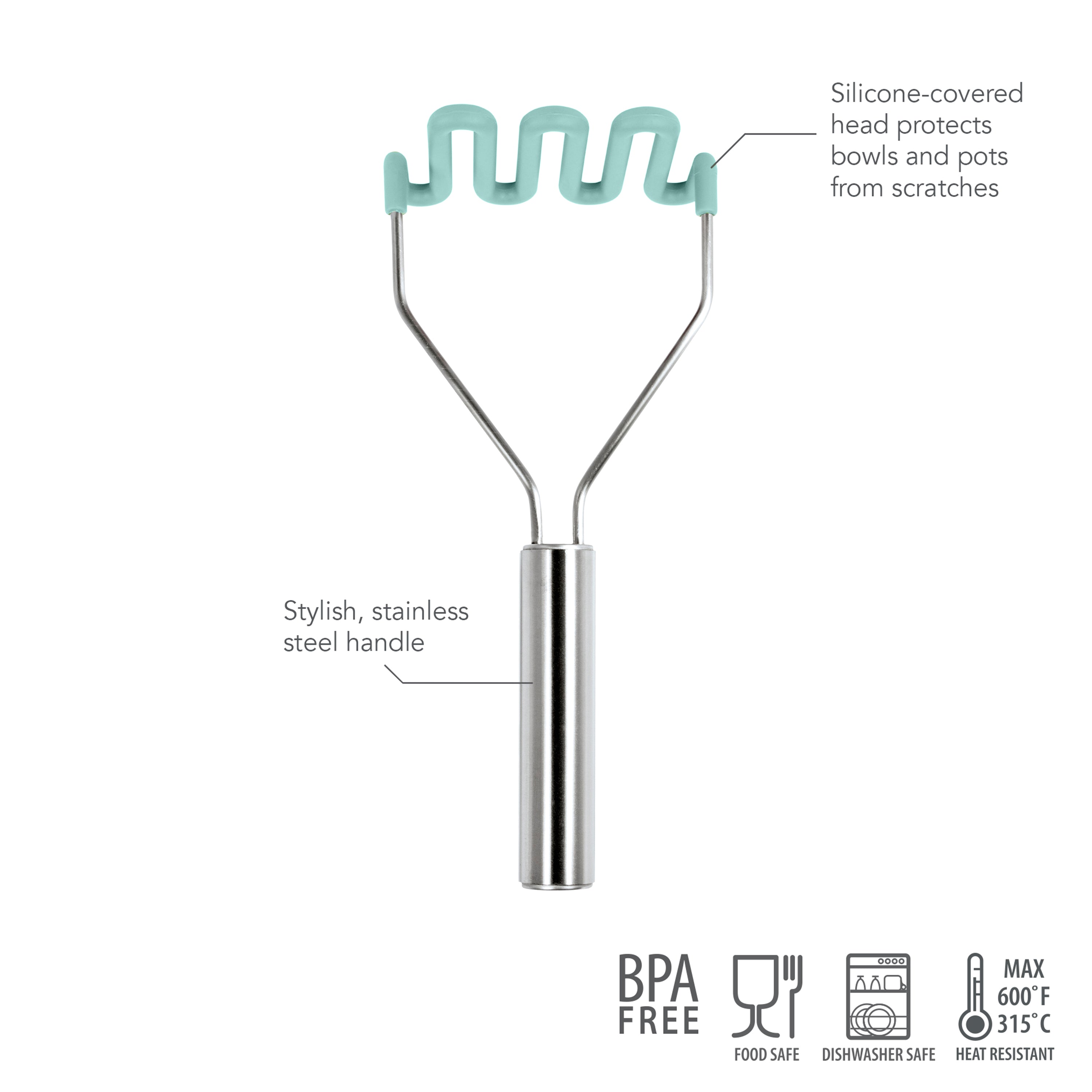 Silicone Potato Masher SS Handle Blue Slate - Thumbnail 2