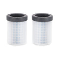 Two Squeeze and Release Mini Ice cylinders with black tops and white, grid-patterned sides stand side by side on a white background—resembling mini ice shapes from a compact tray.