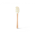 The Spring Spatulart is a wood-handled silicone spatula featuring a carrot patch design, with orange and yellow tulips and green leaves on the spatula head.