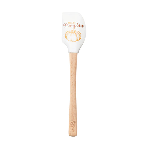 The Autumn Spatulart features a white silicone head with a pumpkin illustration and "Hello Pumpkin" in script, paired with a wood handle—perfect for adding autumn charm to your kitchen.