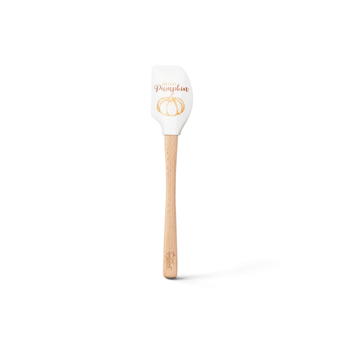 The Autumn Spatulart features a white silicone head with a pumpkin illustration and "Hello Pumpkin" in script, paired with a wood handle—perfect for adding autumn charm to your kitchen.