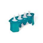The Pop Molds set includes a teal slimline tray with four popsicle molds, each featuring a white stick shaped like an alligator, dolphin, whale, or shark tail—perfect for making homemade frozen treats.