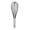 The Whip Whisk is a stainless steel kitchen utensil with a black wire balloon design and a sleek handle, shown isolated on a white background.