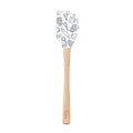 The Kitchen Hacks Spatulart features a wood handle and a white silicone head decorated with blue outlines of kitchen utensils, adding charm and utility to your kitchen tool collection.