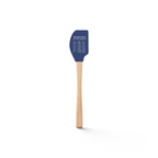 The Kitchen Hacks Spatulart spatula has a wood handle and a blue silicone head printed with a white conversion chart for cups, tablespoons, and teaspoons—a practical baking tool for your kitchen.