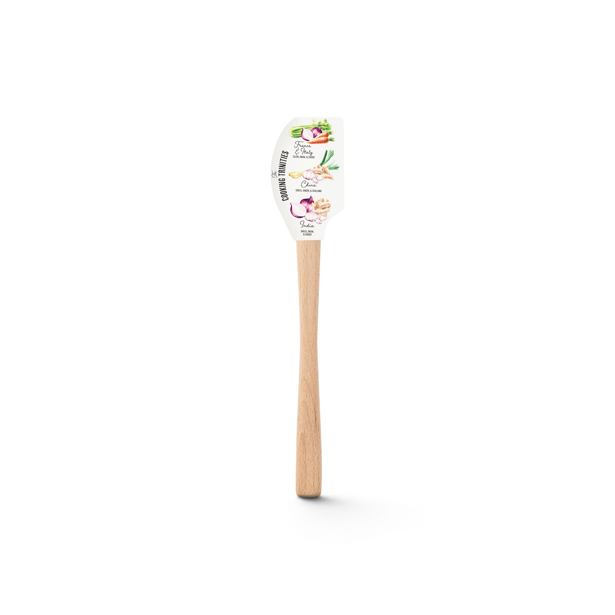 The Kitchen Hacks Spatulart is a wood-handled spatula with a silicone head featuring cute veggies, herbs, and useful cooking substitutions—ideal as a baking conversion spatula for any kitchen.