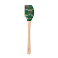 The Holiday Spatulart features a wooden handle and green silicone head printed with festive words like cheer, joy, jolly, believe, and noel—an ideal gift wrap spatula for all your holiday baking!.