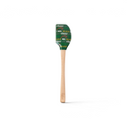 The Holiday Spatulart features a wooden handle and green silicone head printed with festive words like cheer, joy, jolly, believe, and noel—an ideal gift wrap spatula for all your holiday baking!.