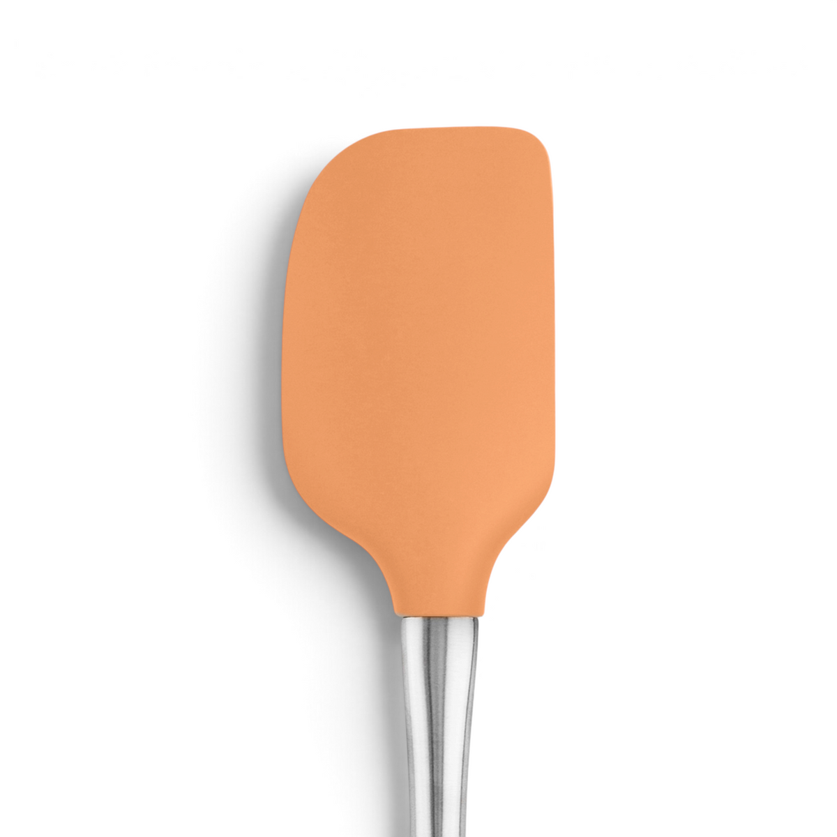 A close-up of the Flex-Core Spatula, featuring a durable orange silicone head and a stainless steel handle, set against a plain white background.