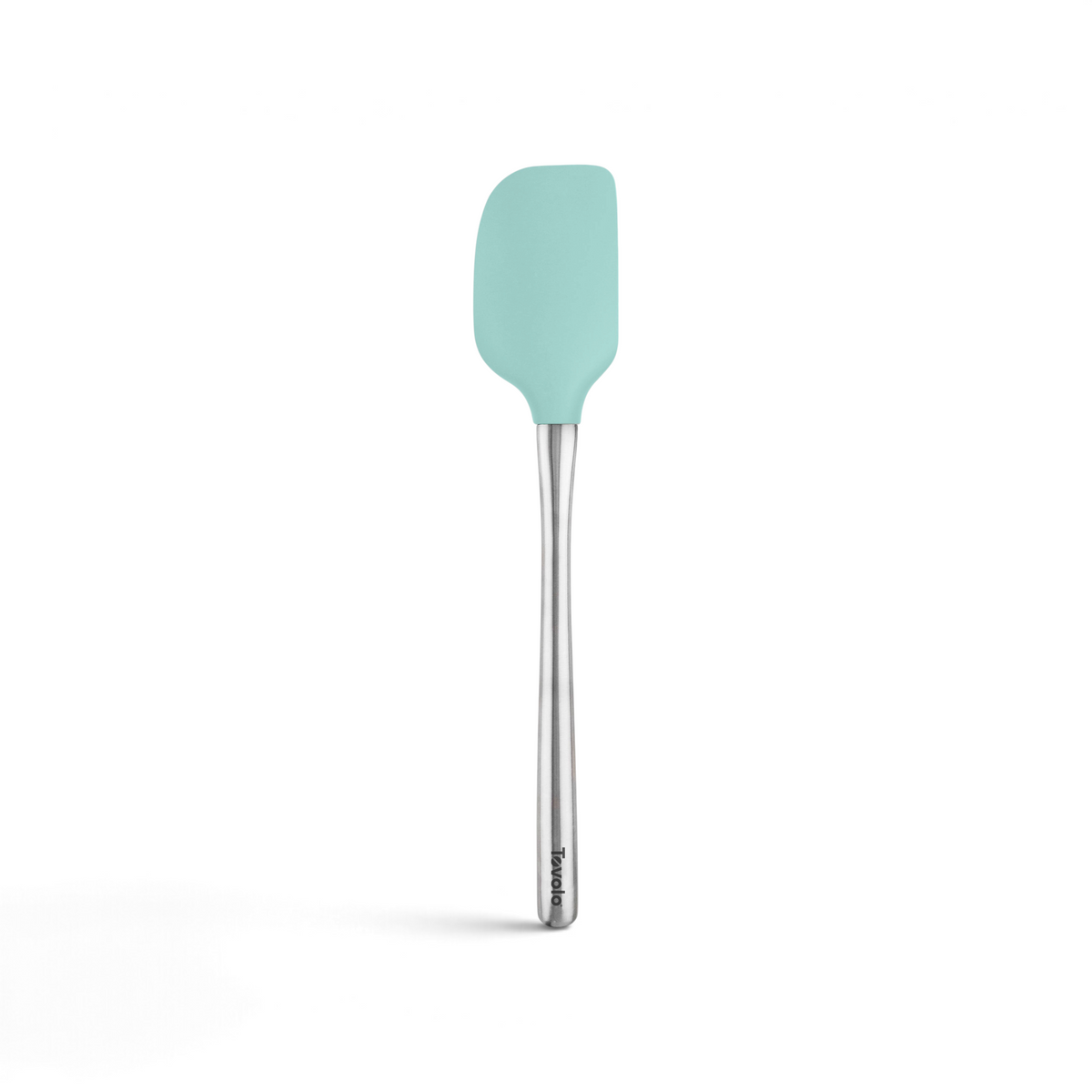 The Flex-Core Spatula features a durable, light blue silicone head and a long silver handle, perfect for mixing or scraping food from bowls and pans.