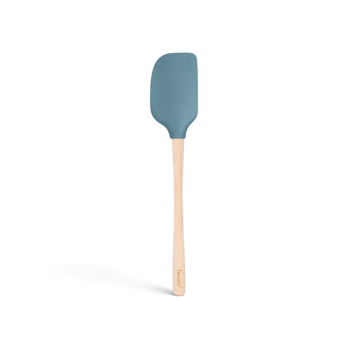The Flex-Core Spatula features a durable silicone, rounded rectangular head and a light wooden handle, displayed on a white background.