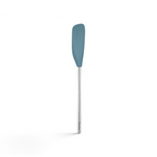 The tovolo Flex-Core Silicone Jar Scraper features a long metal handle and a blue, rounded silicone head—ideal for scraping jars. This versatile kitchen tool is displayed against a white background.