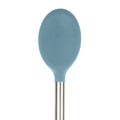The tovolo Silicone and Stainless Steel Mixing Spoon, featuring a blue round silicone head and stainless steel handle, is an essential kitchen utensil displayed against a white background.