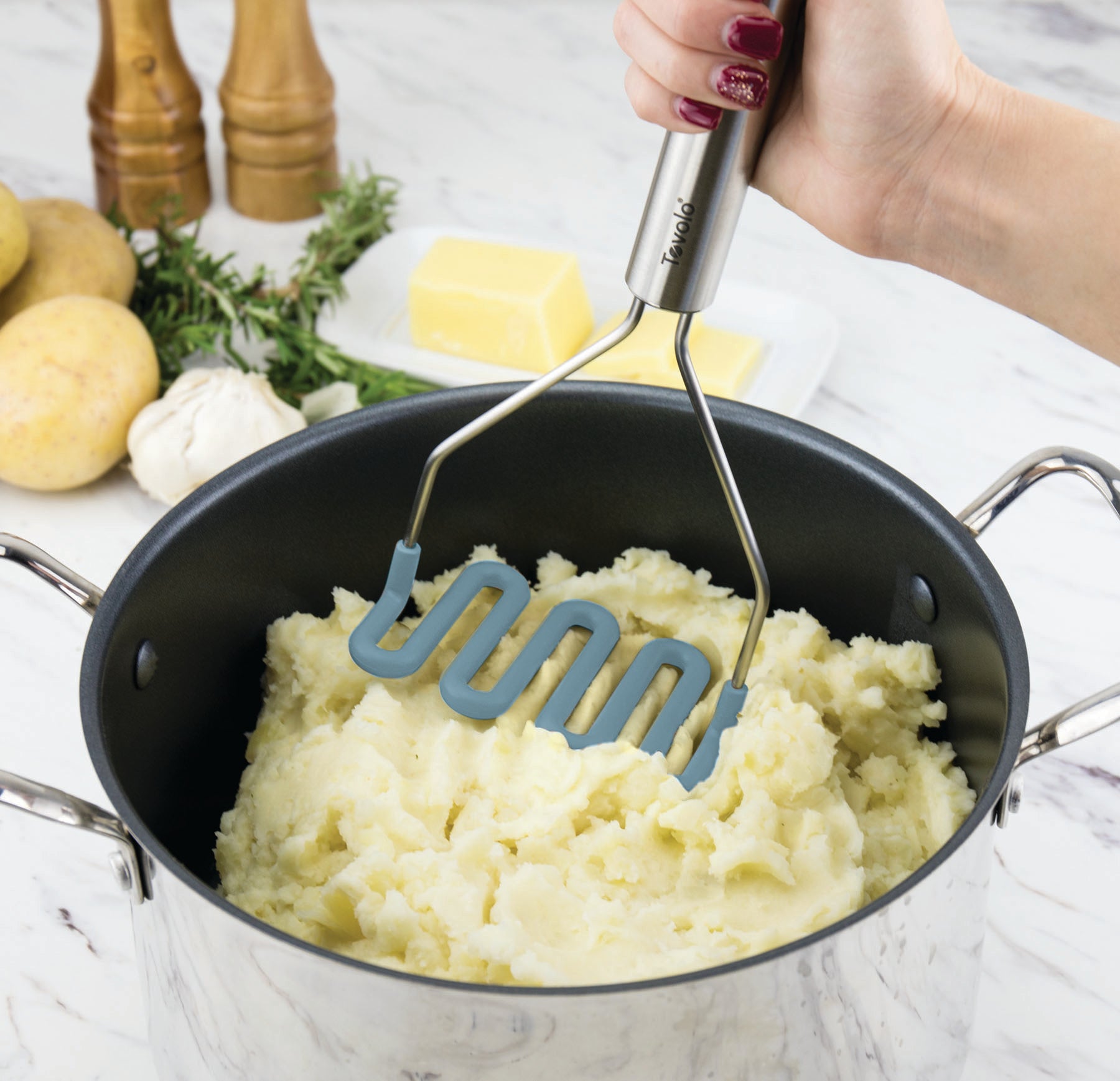 Silicone Potato Masher SS Handle Blue Slate - Thumbnail 5