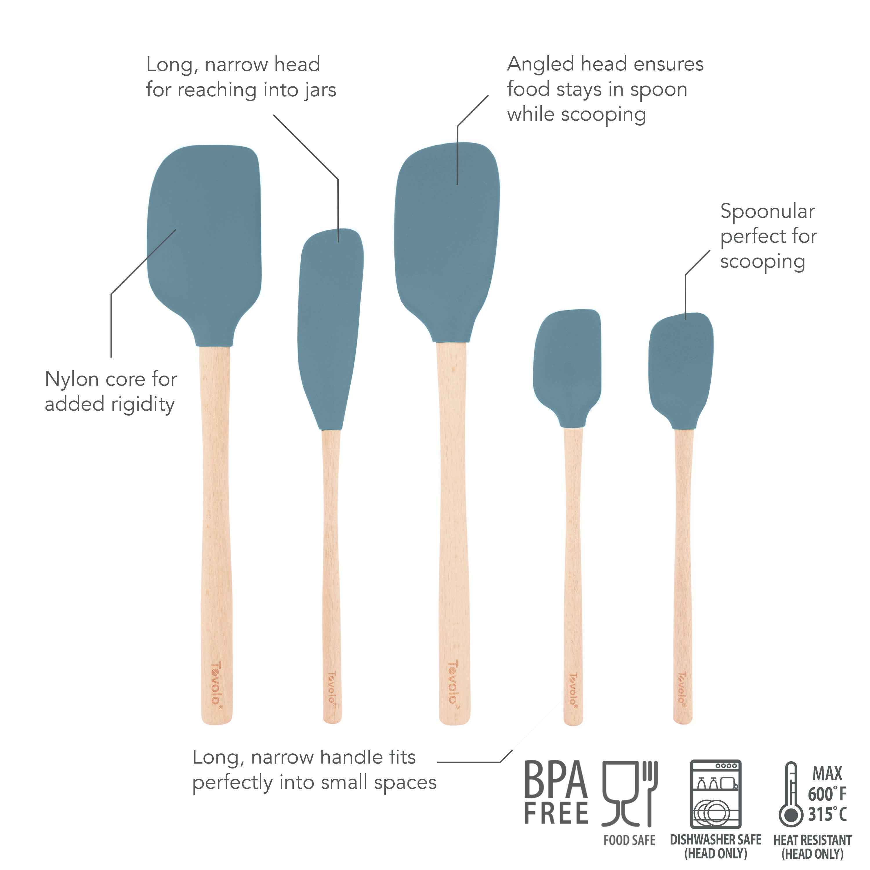 Flex-Core Wood-Handle Spatula Set of 5