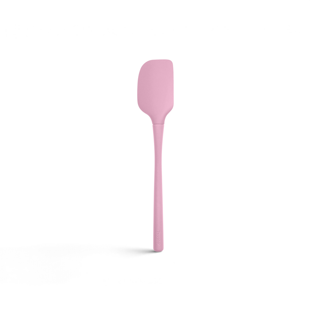 The Flex-Core Spatula features a pink silicone, slightly curved rectangular head and a long handle, displayed on a white background.