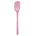 The tovolo Flex-Core Silicone Spoonula features a curved, rectangular head and a long handle in pink, displayed against a white background.
