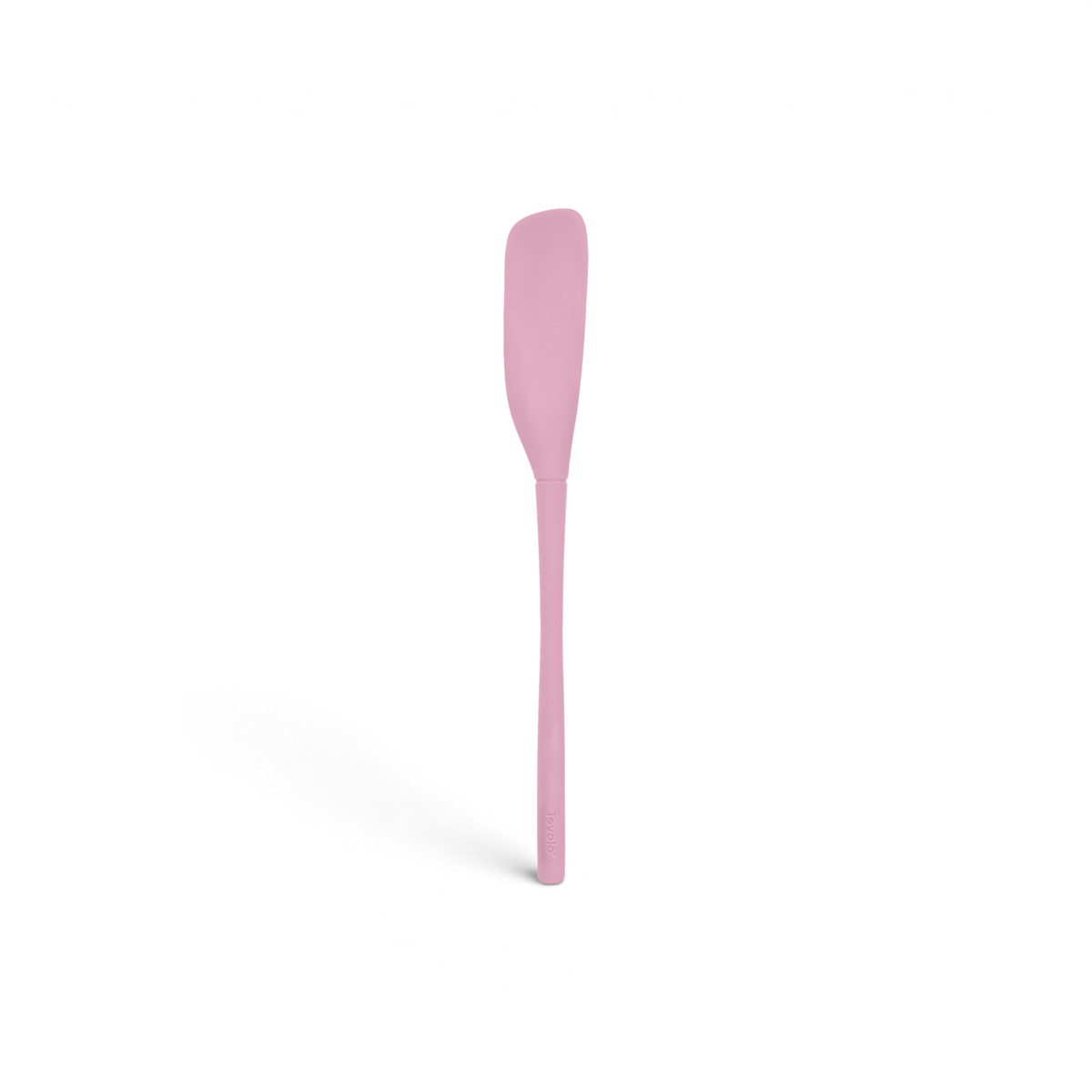 The tovolo Flex-Core Silicone Jar Scraper features a long, pink, flexible flat blade and a slim handle—ideal for scraping jars. Shown isolated on a white background.