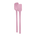 The tovolo Flex-Core Silicone Mini Spatula + Spoonula, both pink and heat-resistant, stand upright side by side against a white background.
