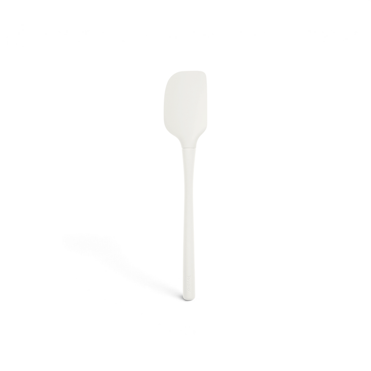 The Flex-Core Spatula, featuring a long handle and a flexible, rectangular white silicone head, is shown on a plain white background.
