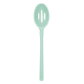 The tovolo Flex-Core Silicone Slotted Deep Spoon features a light green, oval head with two long slots. Heat-resistant and safe for nonstick cookware, it’s perfect for straining food while serving.