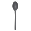 The tovolo Flex-Core Silicone Deep Spoon, shown against a white background, is a dark gray, heat-resistant kitchen utensil featuring a long handle and an oval-shaped bowl.