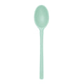 The tovolo Flex-Core Silicone Deep Spoon features a mint green color, an oval-shaped bowl, and a long handle; it is shown against a white background.