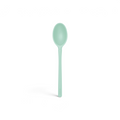 The tovolo Flex-Core Silicone Deep Spoon features a mint green color, an oval-shaped bowl, and a long handle; it is shown against a white background.