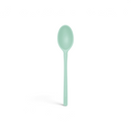 The tovolo Flex-Core Silicone Deep Spoon features a mint green color, an oval-shaped bowl, and a long handle; it is shown against a white background.
