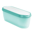 The Glide-A-Scoop Ice Cream Tub is a light blue, rectangular airtight container with rounded edges, a matching blue rim, and a white curved lid—perfect for keeping your homemade ice cream fresh.