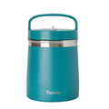 A teal Insulated Food Traveler with a silver band near the lid and a sturdy top handle sits against a plain white background. This stainless steel food jar is ideal for meals on the go.