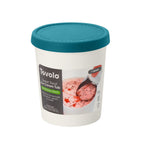 White ice cream tub with teal silicone lid labeled Sweet Treats Tub, designed to prevent freezer burn, featuring a scoop of pink ice cream image and a 1-quart capacity marking.