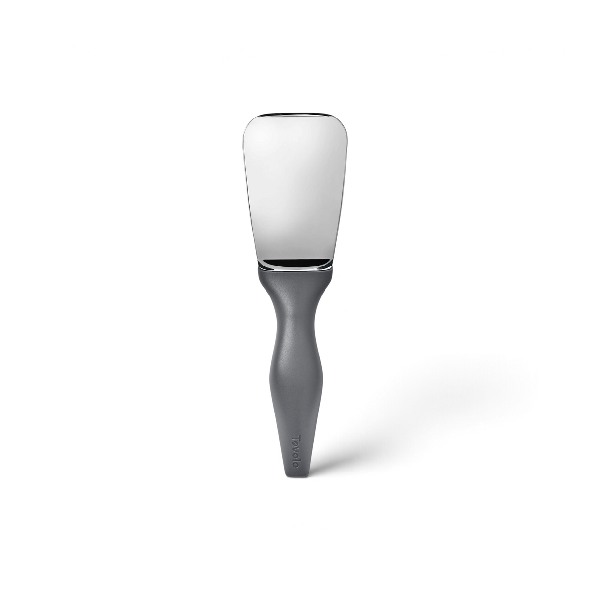 A stainless steel Tilt Up Ice Cream Spade with a wide, flat blade and a smooth, ergonomic gray handle featuring a tilt-up design, photographed on a white background.