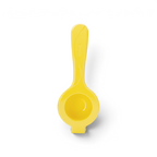 The Squeeze and Pour Citrus Press is a yellow handheld juicer with a long handle and round bowl for pressing fruit, designed for easy, mess-free use.