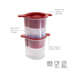 Two Holiday Ice Molds by tovolo are stacked, featuring a silicone cap for a tight, leak-proof seal and space-saving design. BPA free, food and dishwasher safe—ideal for Christmas gifting or storing ice molds.