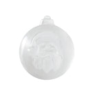 The Holiday Ornament Ice Molds, featuring a white, round design with a raised Santa Claus face, make a charming Christmas gift and pair perfectly with festive holiday cocktail accessories.