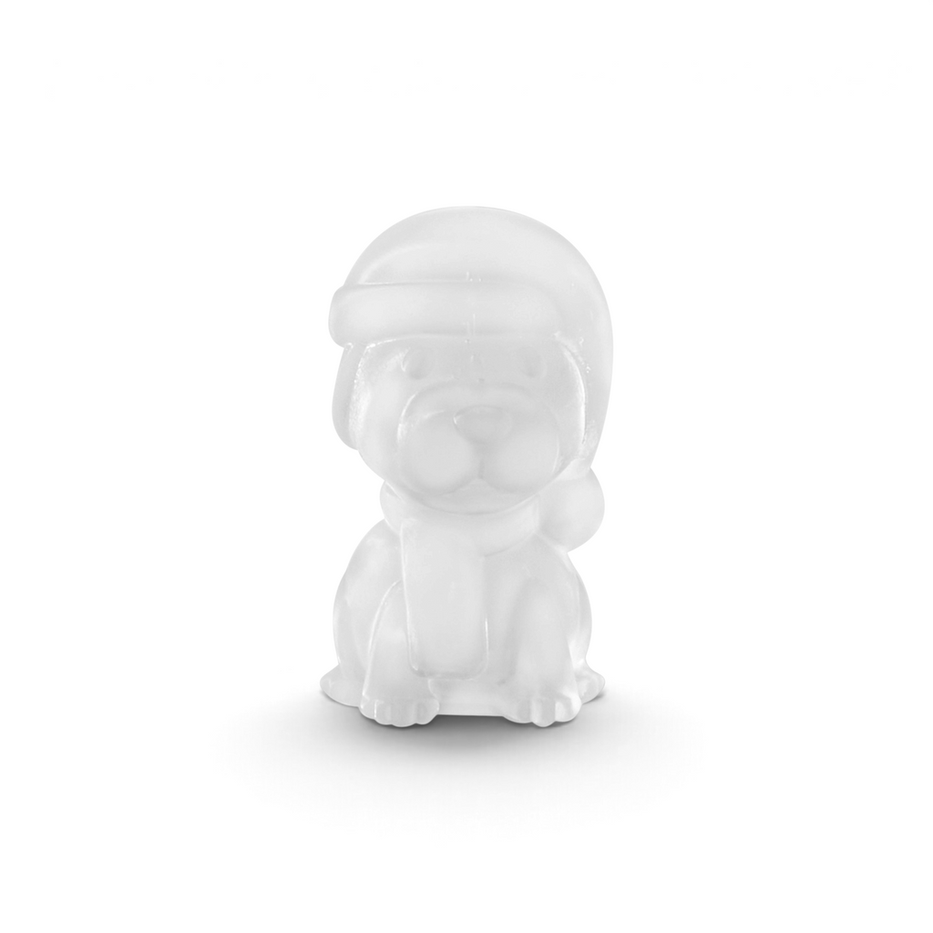 The Tovolo Holiday Ice Molds create adorable frosted glass dog-shaped ice cubes with winter hats and scarves—perfect for holiday cocktails or festive gatherings, and a charming Christmas gift.